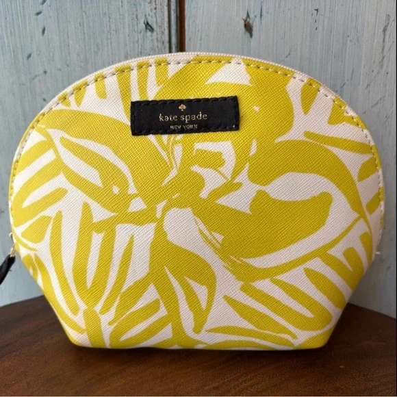 Kate Spade Citron & White Palm Print Cosmetics Bag - Picture 1 of 9